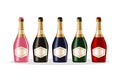 Set of Colorful bottle of Champagne. Vector isolated illustration on white background. Royalty Free Stock Photo